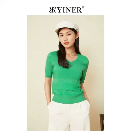 YINER音儿线上专选女装2022夏季短袖上衣套头薄款针织衫商品大图