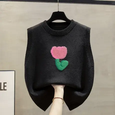 圆领针织马甲背心女2024春秋新款宽松外穿马夹叠穿外搭毛衣坎肩潮商品大图