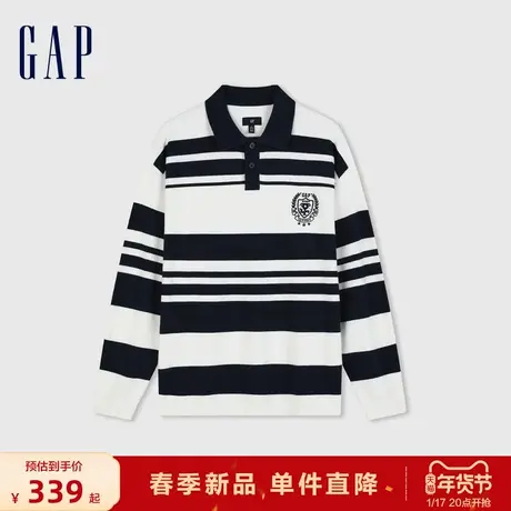 Gap男装2024春季新款刺绣徽章宽松针织衫条纹POLO领毛衣891738图片