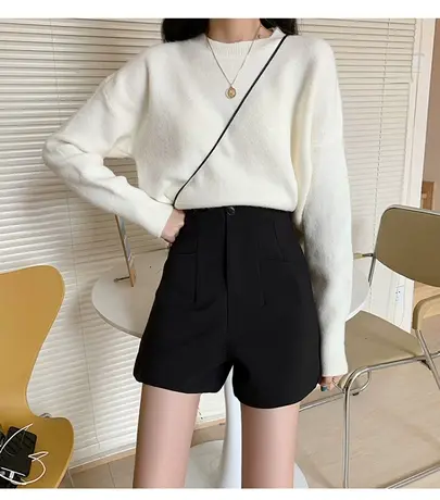 高腰黑色西装短裤女夏季2024新款小个子外穿a字宽松显瘦阔腿热裤商品大图