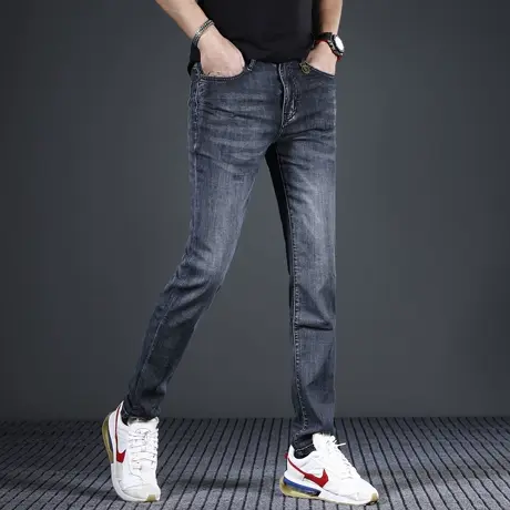 美式休闲牛仔裤男修身直筒2024新款夏季薄款深蓝色男士牛仔长裤商品大图