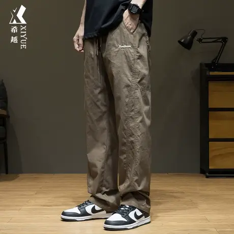 希越褶皱感休闲裤男2024春季新款拼接直筒裤子宽松大码男士速干裤商品大图