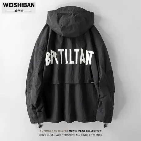 美式休闲机能vintage廓形冲锋衣外套春秋新款后背字母潮防风夹克商品大图