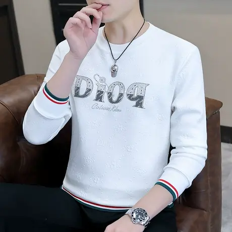 圆领长袖t恤男士卫衣2023秋季潮流冰丝烫钻青年爸爸装秋衣打底衫商品大图