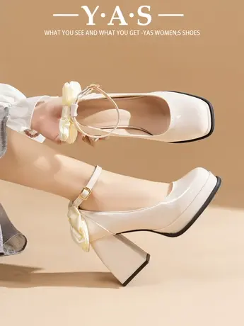 法式小个子超高跟鞋女粗跟红色秀禾婚鞋新娘鞋2024春季款方头单鞋商品大图