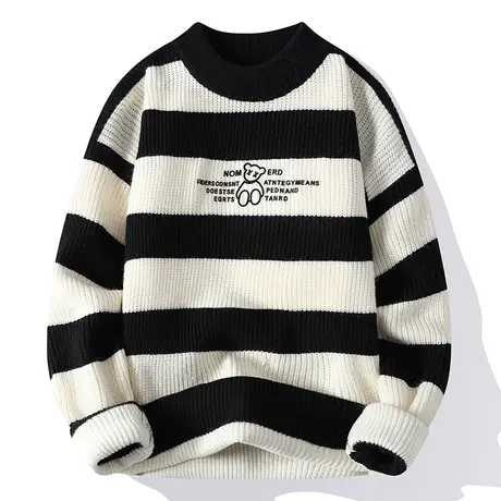 条纹毛衣男韩版潮流秋季新款青少年学生男女同款毛线衣打底针织衫商品大图