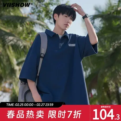 VIISHOW帅气POLO衫白色t恤男宽松简约古着文艺短袖夏季情侣上衣图片