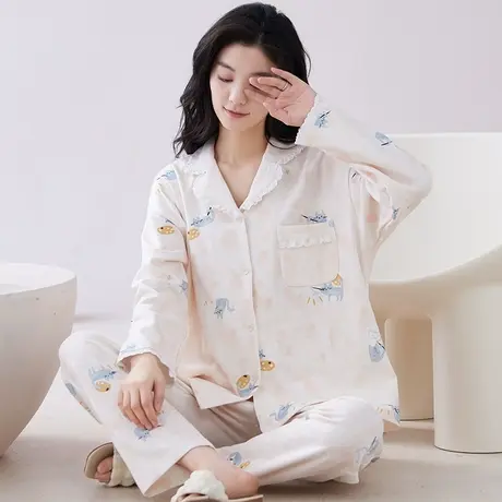 纯棉睡衣女春秋季大码外穿薄长袖家居服套装ins风2023年新款夏天图片
