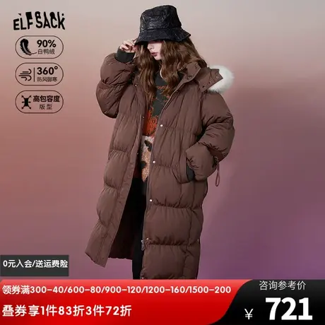 妖精的口袋中长款加厚连帽羽绒服女2023冬季新款宽松保暖羽绒外套图片
