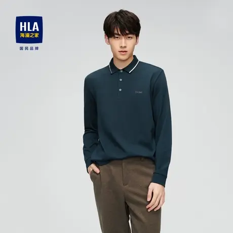 HLA/海澜之家含莫代尔长袖POLO衫舒适弹力透气爽滑撞色套头衫男商品大图