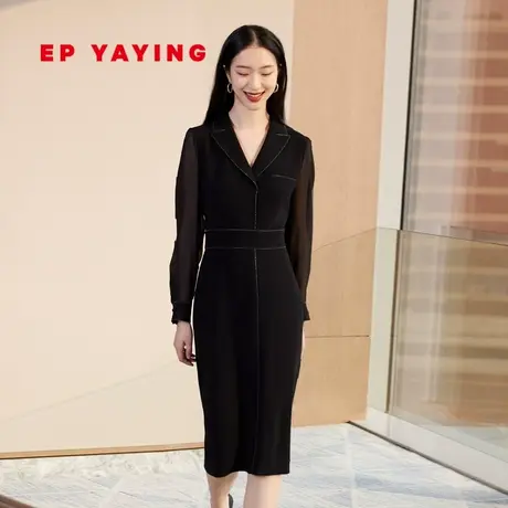 EP YAYING雅莹女装 三醋酸小黑裙收腰西装连衣裙 2023新款4407A图片