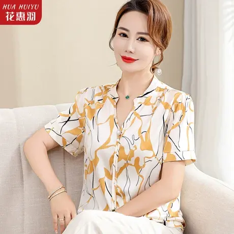 中老年女上衣夏装2023新款洋气减龄气质小衫中年妈妈时尚短袖上衣商品大图