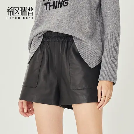 希区绵羊皮短裤宽松新款2023爆款女秋冬气质流行真皮高级打底裤子商品大图