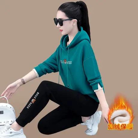加绒中厚运动卫衣套装女秋冬2023年新款时尚韩版连帽休闲服两件套商品大图