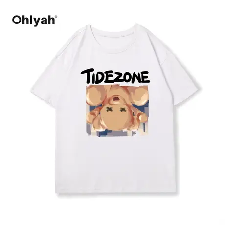 Ohlyah潮牌短袖t恤女夏季新宽松小众原宿风小熊印花半袖情侣上衣商品大图
