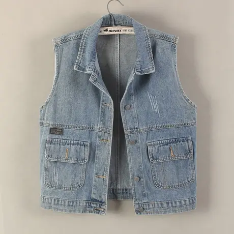 牛仔马甲女宽松2023春秋休闲水洗无袖外套复古背心坎肩口袋怀旧图片