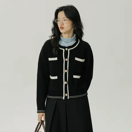 omont蛋挞家 小香风外套女2023初秋新款气质高级感短款开衫针织衫商品大图