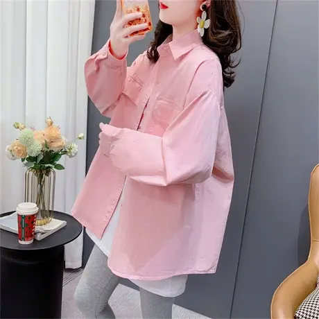 oversize白色防晒衬衫女春夏2023年新款宽松慵懒风洋气设计感外套商品大图