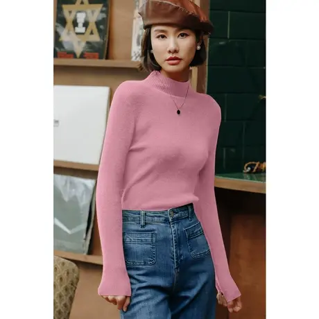 弥古复古红色半高领打底衫女春秋季圆领针织衫高级感毛衣内搭上衣商品大图