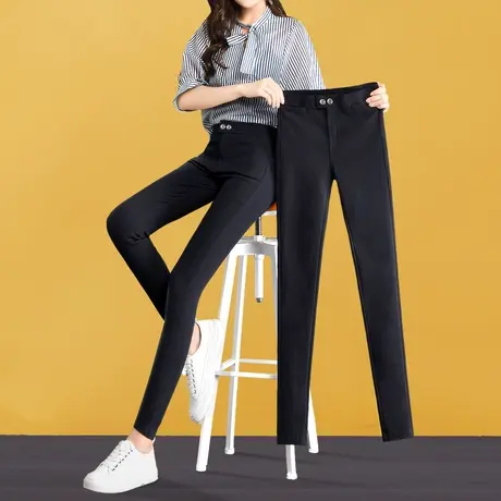 加绒打底裤女外穿显瘦2023新款小脚弹力黑色保暖魔术铅笔裤子女冬商品大图