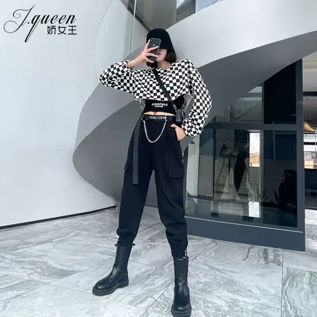 高腰哈伦裤女2023秋季复古港味宽松休闲工装束脚裤九分小脚萝卜裤图片