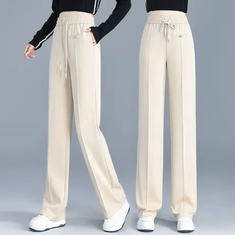 窄版阔腿裤女秋季2023松紧腰抽绳垂感拖地卫裤大码休闲直筒运动裤商品大图