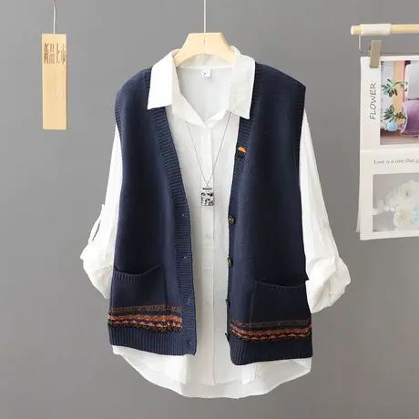 春秋外套开衫针织马甲背心女式2023年新款坎肩秋冬季无袖毛衣马夹商品大图