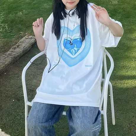 日系古着短袖t恤女2021宽松韩版ins半袖设计感小众chic港味上衣服商品大图