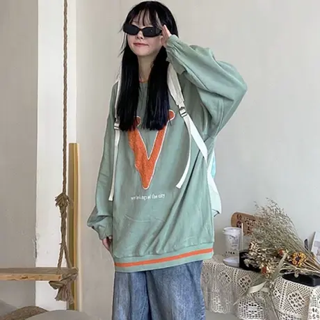 卫衣女2022春秋宽松韩版oversize设计感小众高街潮牌ins薄款外套商品大图