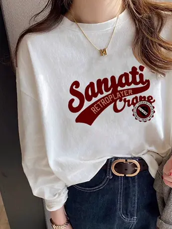 早秋新款女装2023白色仿棉长袖t恤女冬季加绒洋气内搭打底衫上衣商品大图