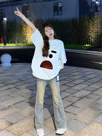 纯棉日系卡通印花短袖t恤女夏季2023新款设计感宽松半袖情侣上衣商品大图