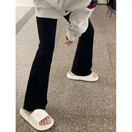 微喇牛仔裤女夏季薄款黑色直筒裤潮高腰显瘦美式复古窄版阔腿裤子图片