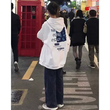 连帽卫衣女小个子美式复古春秋2023新款宽松慵懒风港味chic外套潮图片