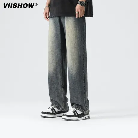 VIISHOW水洗直筒牛仔裤男美式宽松阔腿夏季复古休闲复古潮牌裤子图片
