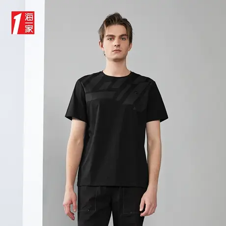 海一家简约时尚印花短T2023夏季新款舒适圆领基础短袖T恤男图片