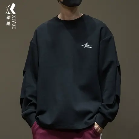 希越米格双面棉卫衣男款秋季字母刺绣简约宽松大码百搭内搭打底衫商品大图