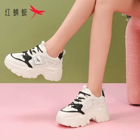 红蜻蜓老爹鞋2023秋季新款白色透气小个子休闲运动鞋百搭厚底女鞋商品大图