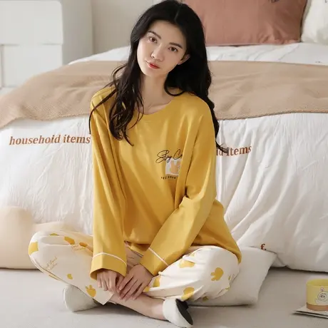 南极人纯棉睡衣女春秋季长袖2023年新款带胸垫薄款家居服套装夏天商品大图