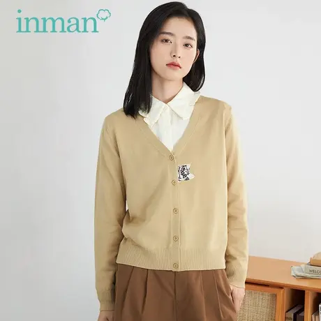 茵曼针织开衫毛衣女宽松外穿短款上衣2023秋装新款慵懒风薄款外套图片