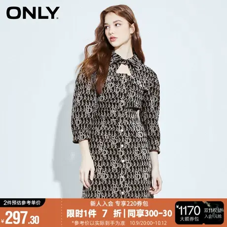 ONLY冬季A字印花高腰泡泡袖短牛仔连衣裙女|122442002图片