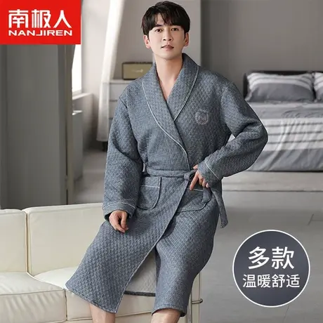 南极人男士睡袍秋季纯色加厚保暖舒适宽松加大码带口袋睡衣家居服商品大图