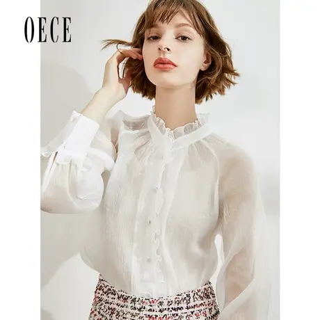 Oece春秋新款衬衣法式花边浪漫长袖雪纺衫上衣女士衬衫图片