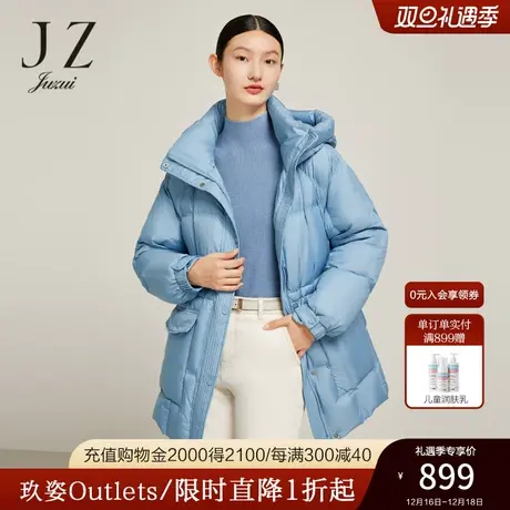JZ玖姿官方奥莱几何绗缝羽绒服冬季新款休闲连帽户外感保暖外套商品大图