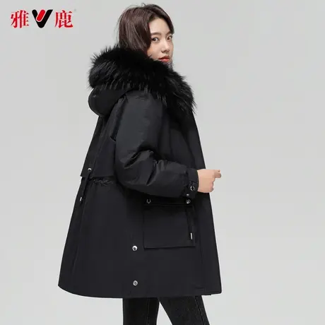 雅鹿狐狸大毛领羽绒服女中长款2022冬季新款休闲宽松连帽保暖外套商品大图