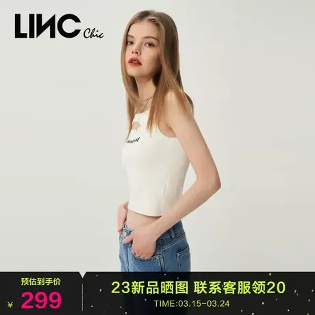 LINC金羽杰2023年夏秋新款机能感镂空提花方领修身针织吊带背心女商品大图
