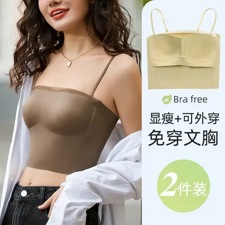 吊带背心女春夏季内搭打底可外穿美背文胸一体带胸垫黑色抹胸上衣图片