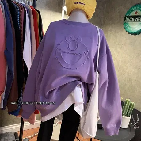 卫衣女春秋薄款2020新款韩版ins潮学生宽松芝麻街百搭打底衫上衣商品大图