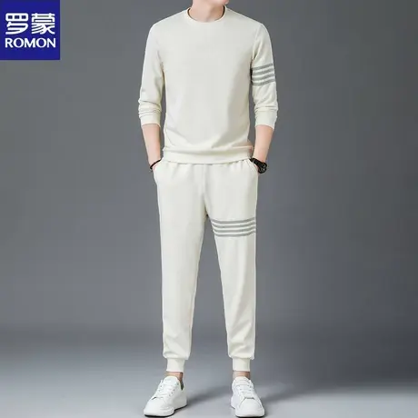 罗蒙男士休闲运动套装圆领套头卫衣秋季两件套青年卫衣运动服套装图片