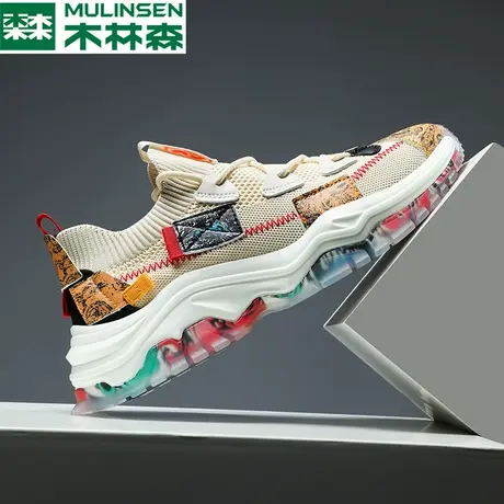 木林森网红爆款男鞋2024新款网面运动鞋春夏季透气潮流飞织休闲鞋图片