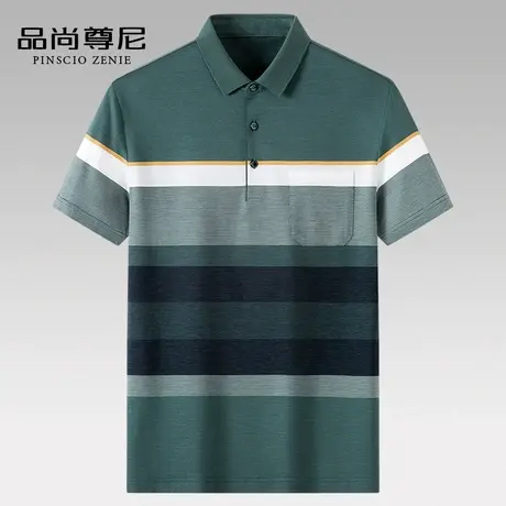 男士短袖t恤高端丝光棉亲肤时尚撞色条纹polo衫夏季中老年爸爸装商品大图